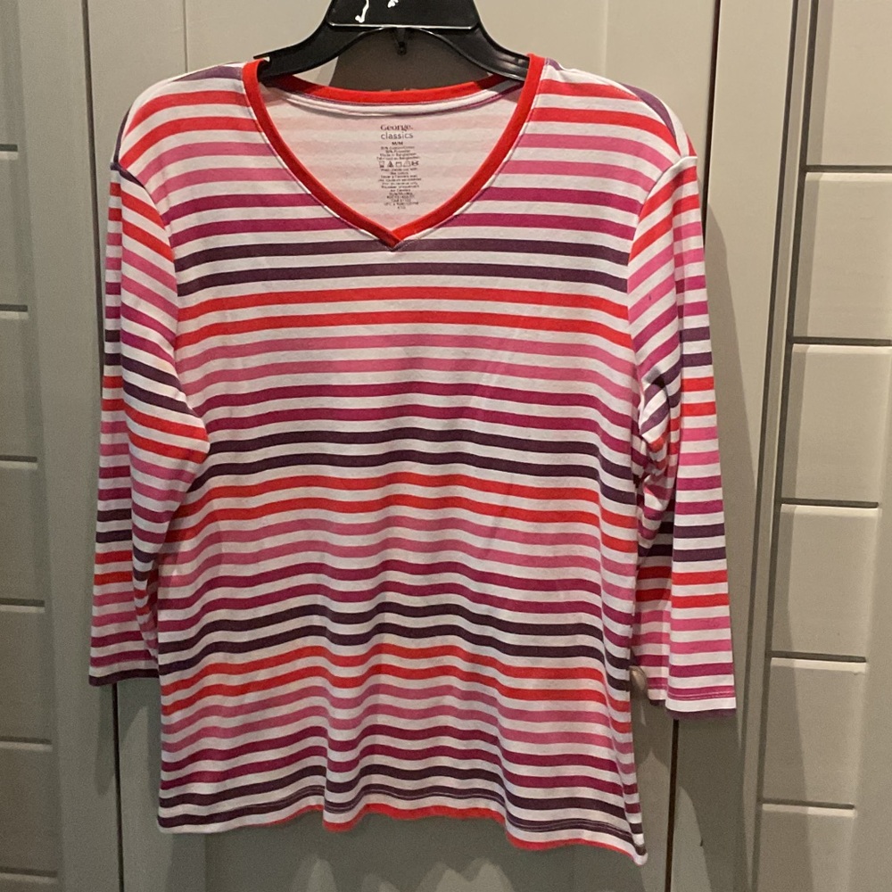 #91 Multicolor Striped cotton blend 3/4 Sleeve Top Sz. Medium